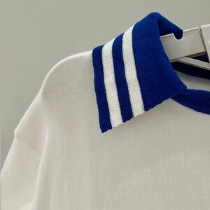 Men's Casual 1960s Mod Style Stripe Blue Knit Retro Polo